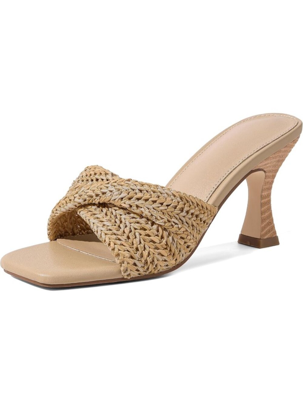 Women's Dark Apricot Stiletto Mule Heel Open Square Toe Braided Backless Slip On